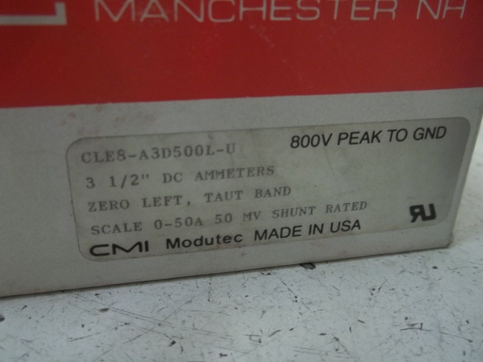 MODUTEC CLE8-A3D500L-U METER PANEL 0-50 3-1/2" DC AMPERES UNMP