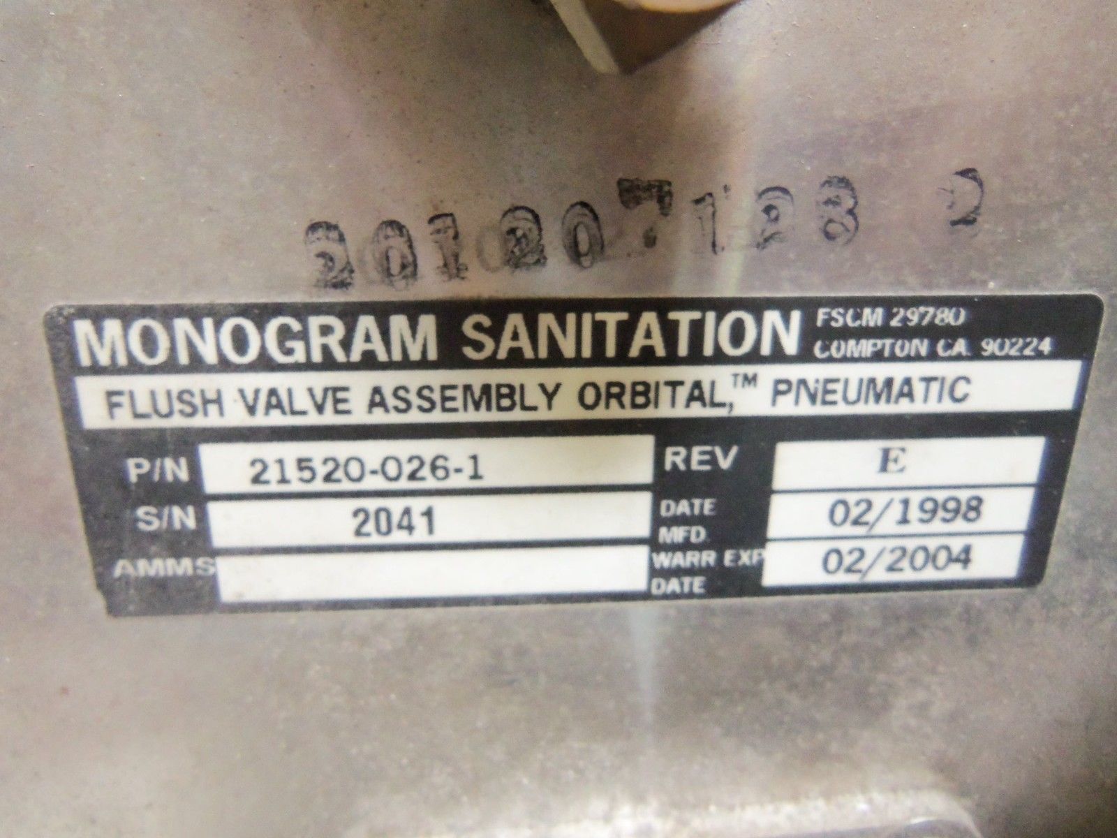 MONOGRAM 21520-026-1 FLUSH VALVE ASSEMBLY UNMP