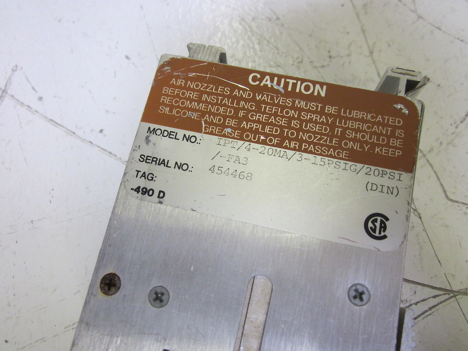 MOORE IPT/4-20MA/3-15PSIG/20PSI/-FA3 PRESSURE/CURRENT TRANSMITTER UNMP