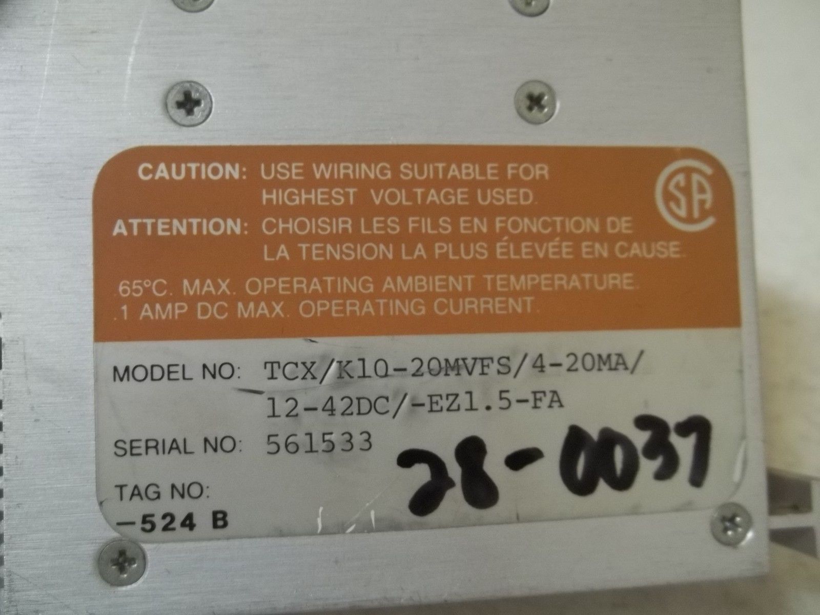 MOORE TCX/K10-20MVFS/4-20MA/12-42DC/-EZ1.5-FA THERMOCOUPLE TRANSMITTER UNMP
