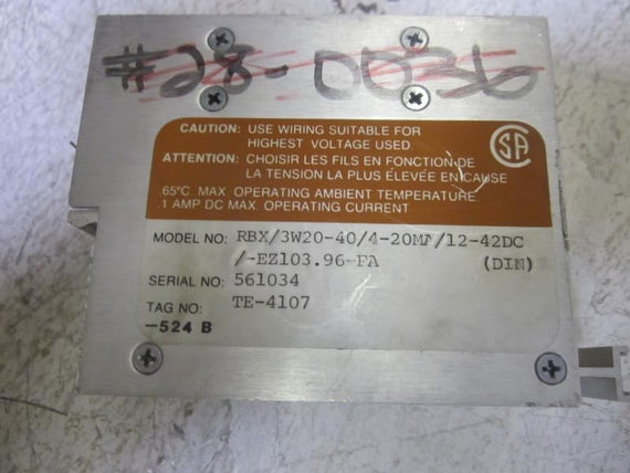 MOORE RBX/3W20-40/4-20MA/12-42DC/-EZ103.96-FA TRANSMITTER  *USED*