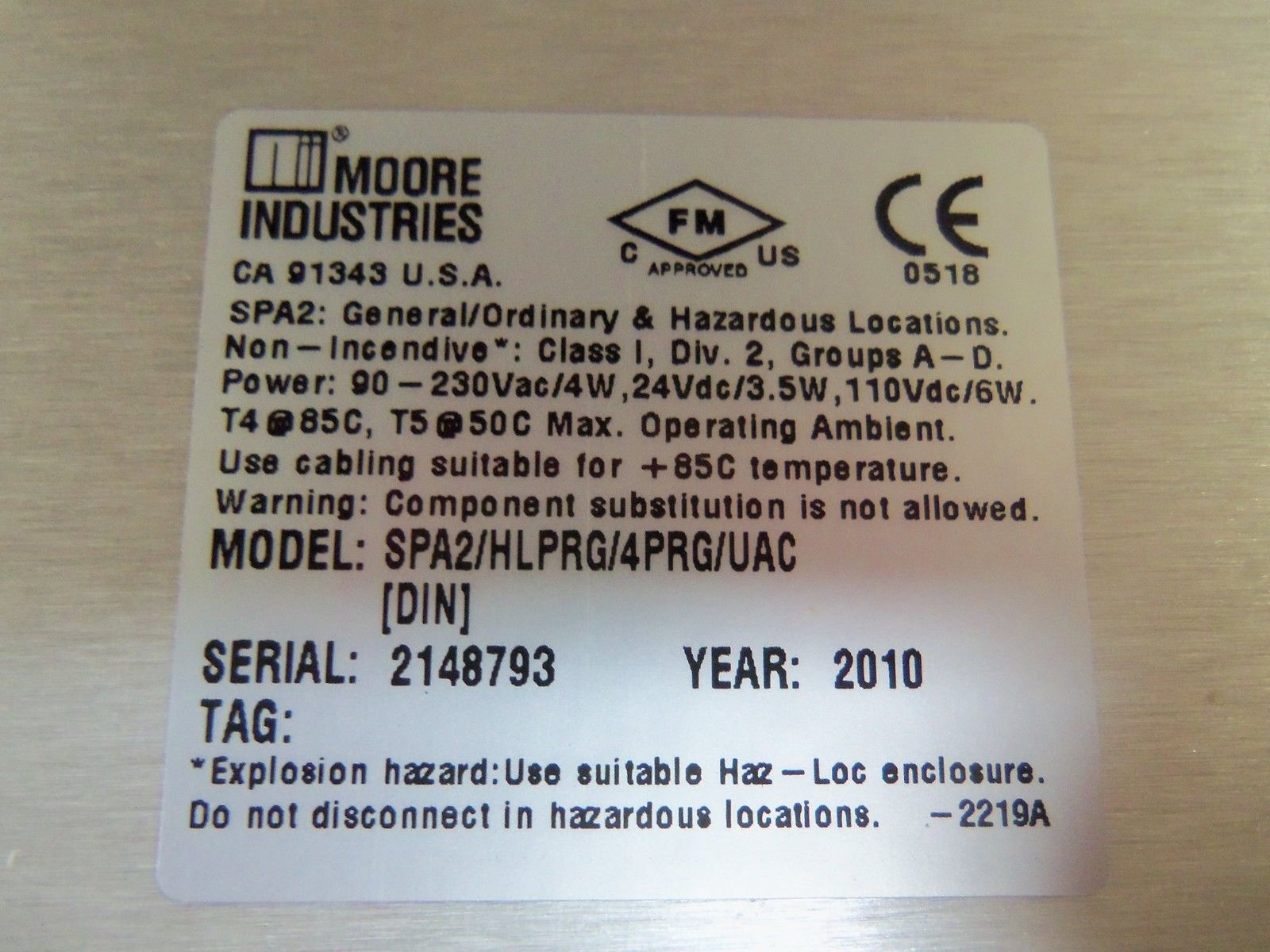 MOORE SPA2/HLPRG/4PRG/UAC PROGRAMMABLE ALARM NSNP