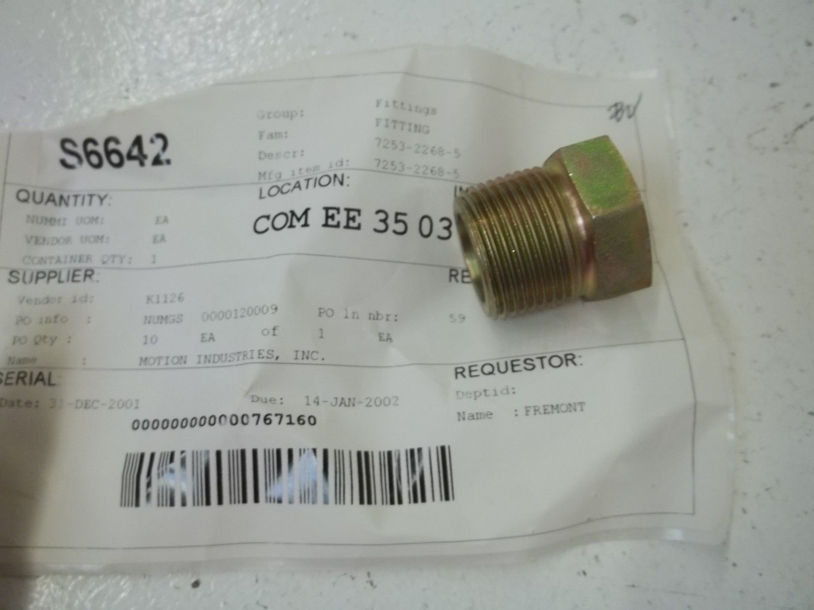 MOTION INDUSTRIES 7253-2268-5 FITTING NSNP