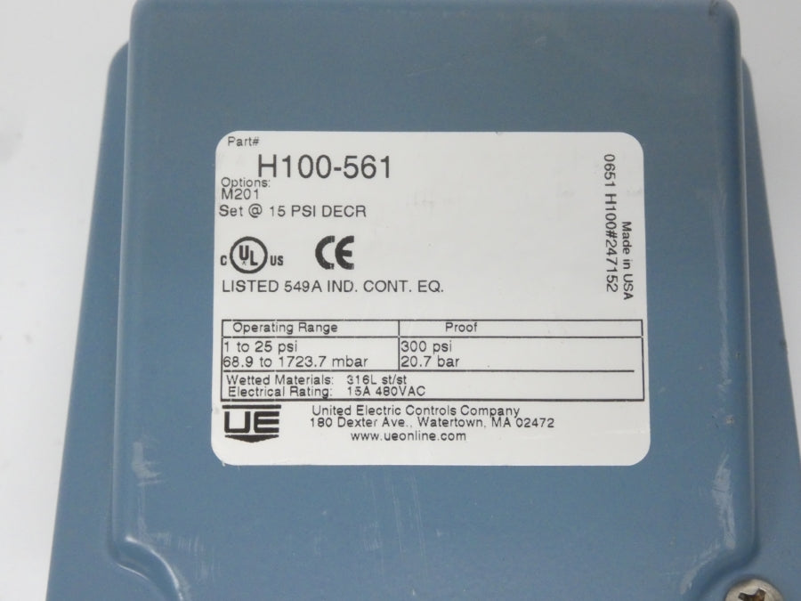 UNITED ELECTRIC H100-561 480VAC 15A 1-25PSI NSNP