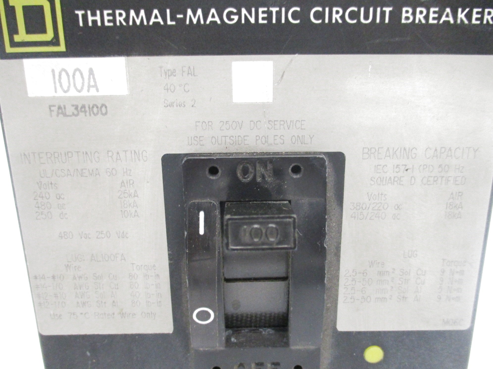 SQUARE D FAL34100 SER. 2 250VDC 100A (GREY) UNMP