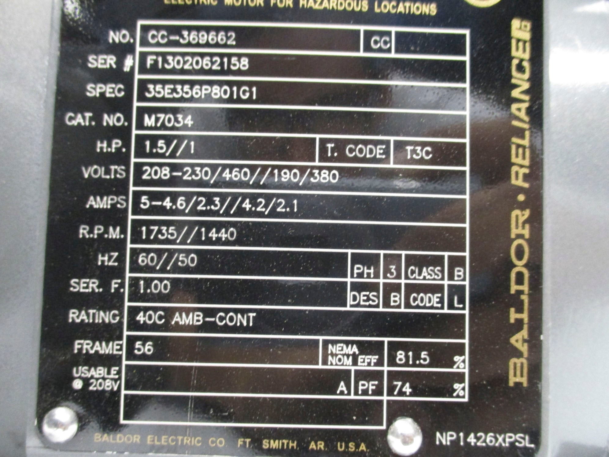BALDOR M7034 35E356P801G1 460V 2.3A NSMP