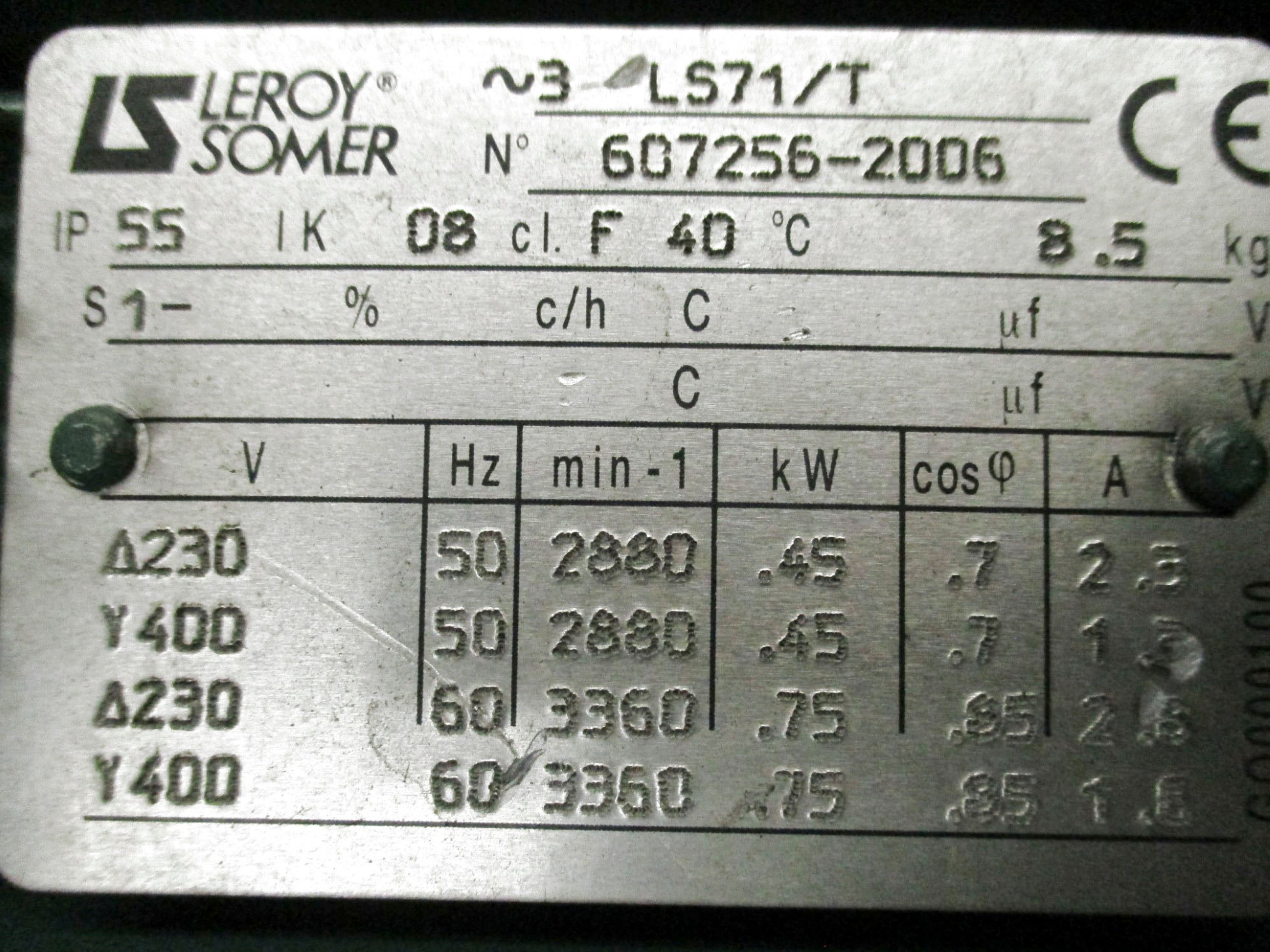 LEROY SOMER LS71/T 607256-2006 (AS PICTURED) UNMP