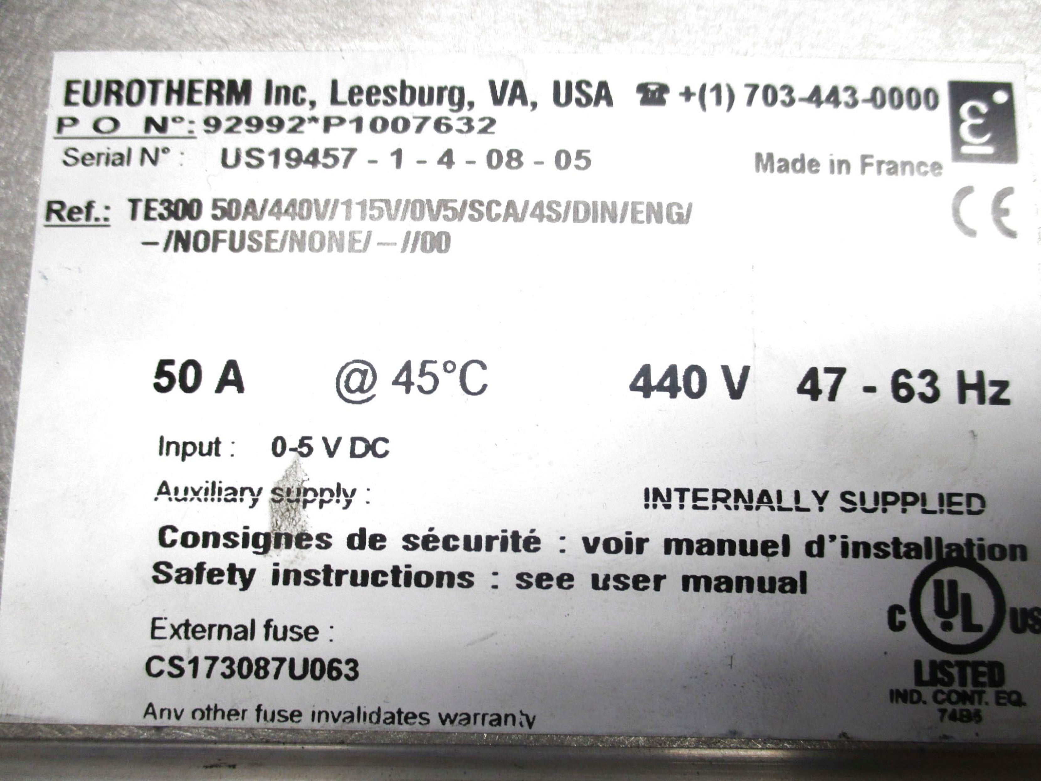 EUROTHERM TE30050A/440V/115V/0V5/SCA/ UNMP