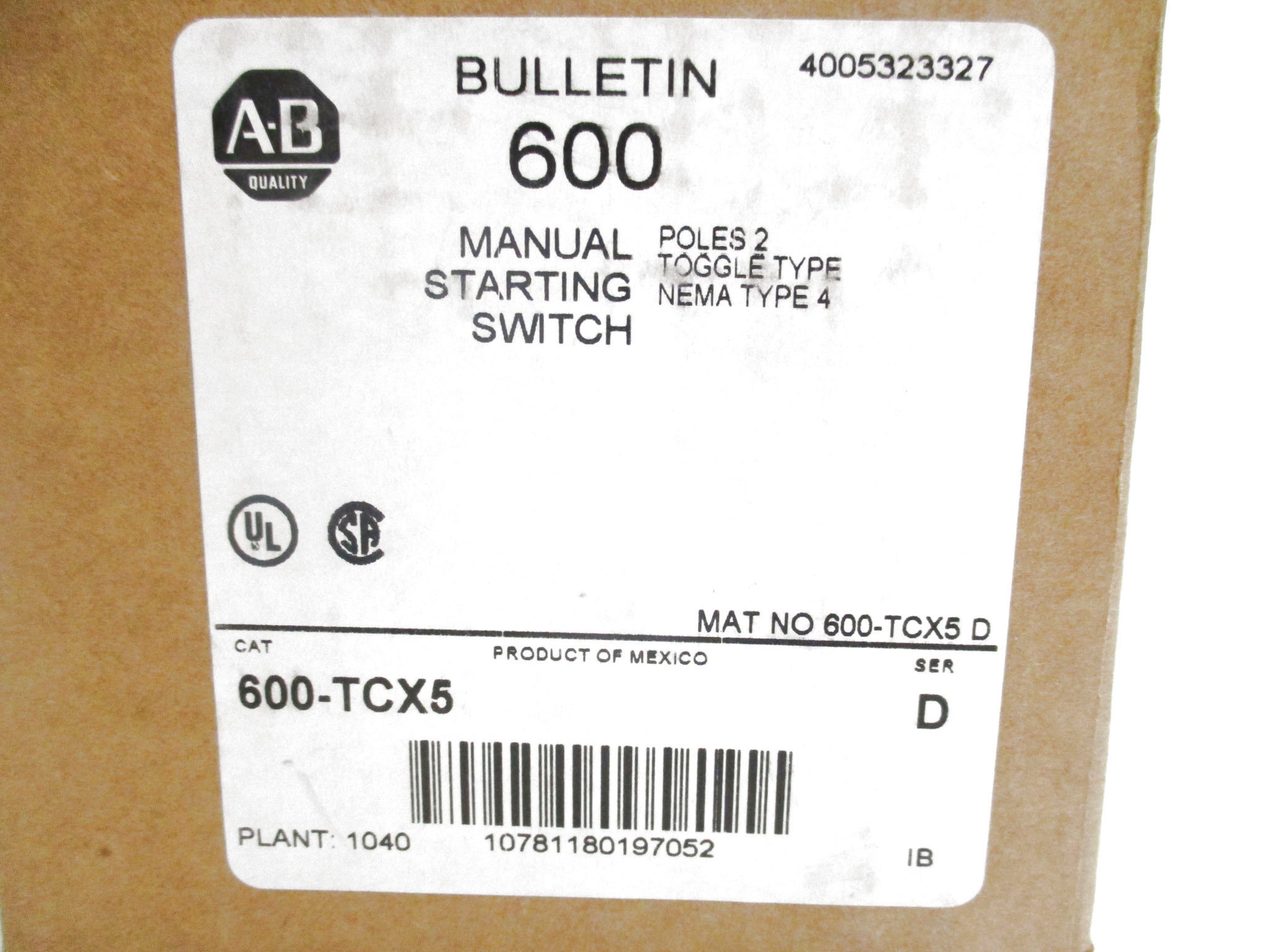 INDUSTRIAL SPARE PART 600-TCX5 SER. D (BR/WH) NSMP