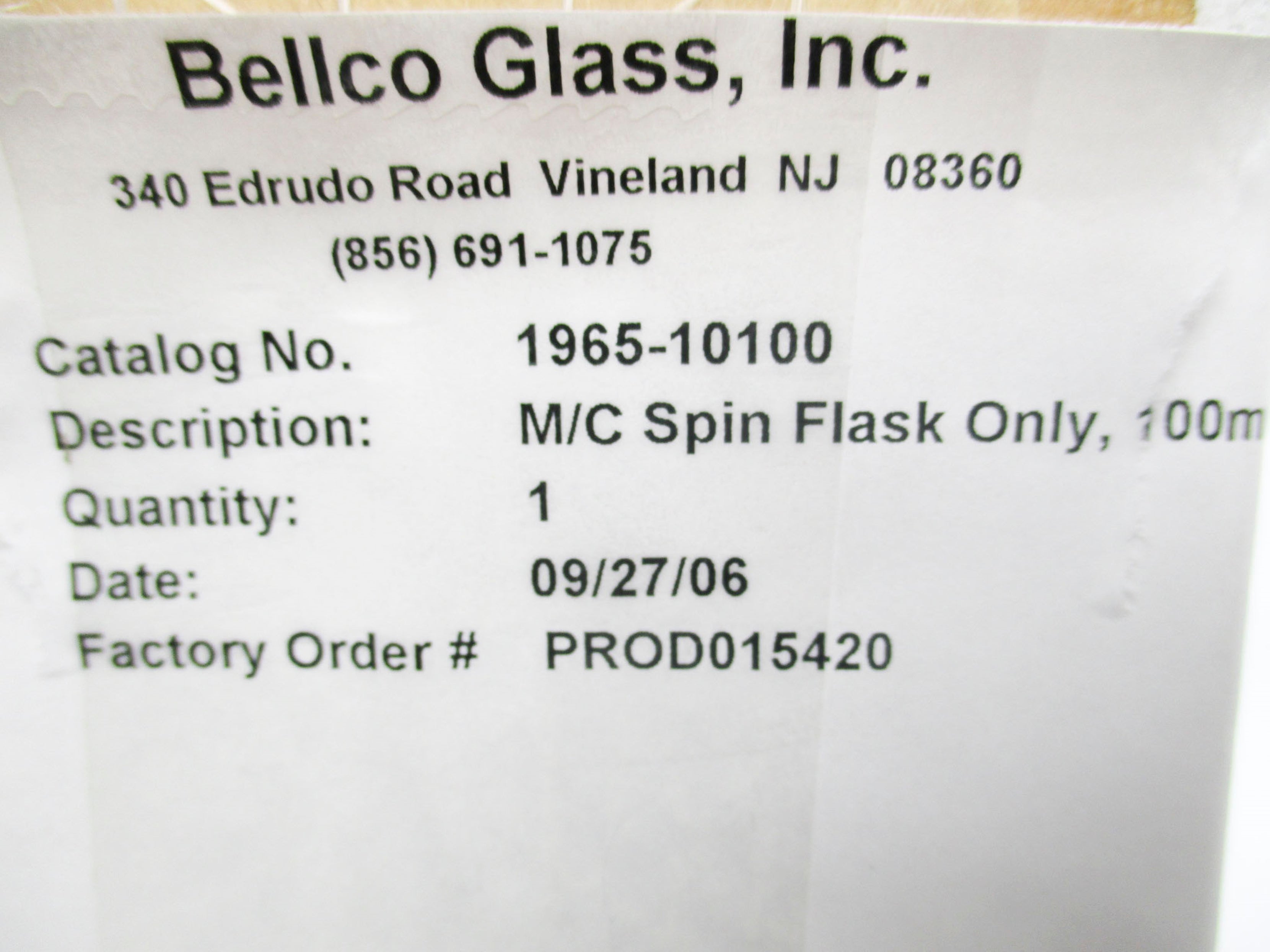 BELLCO GLASS 1965-10100 NSMP