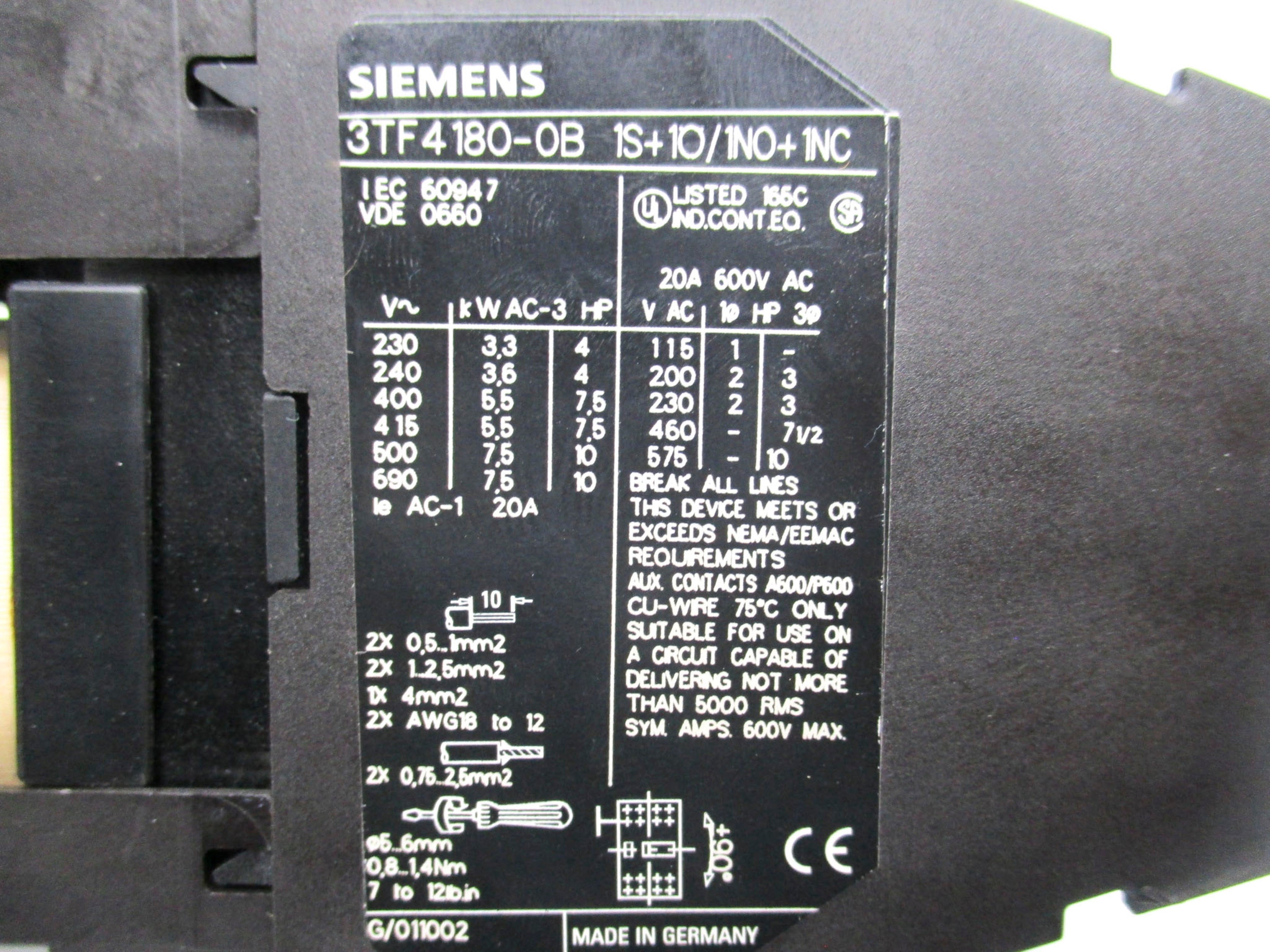 SIEMENS 3TF4180-0B 24V UNMP