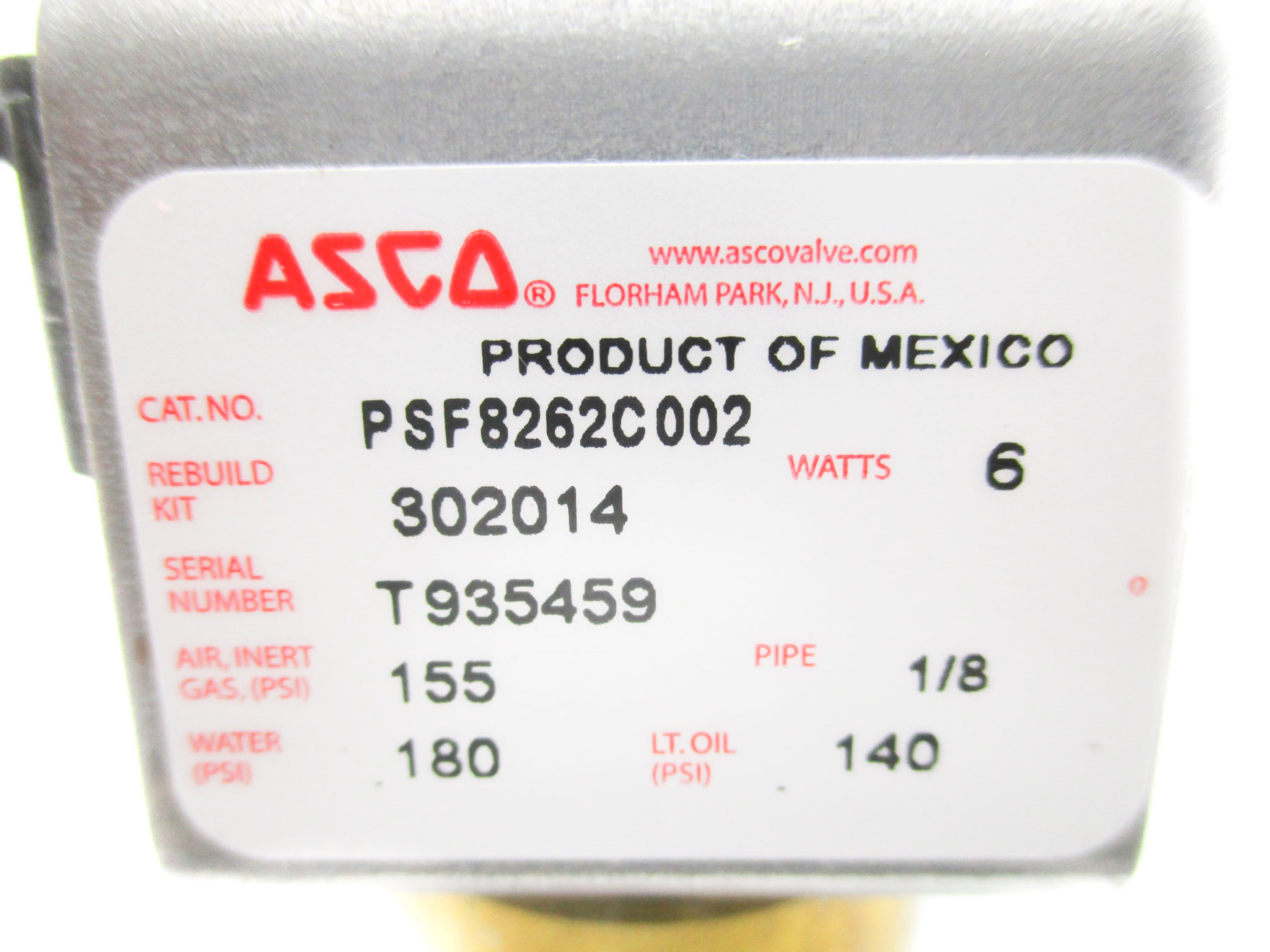 ASCO PSF8262C002 110/120V 140-180PSI 1/8" NSMP