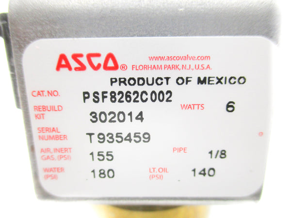 ASCO PSF8262C002 110/120V 140-180PSI 1/8" NSMP