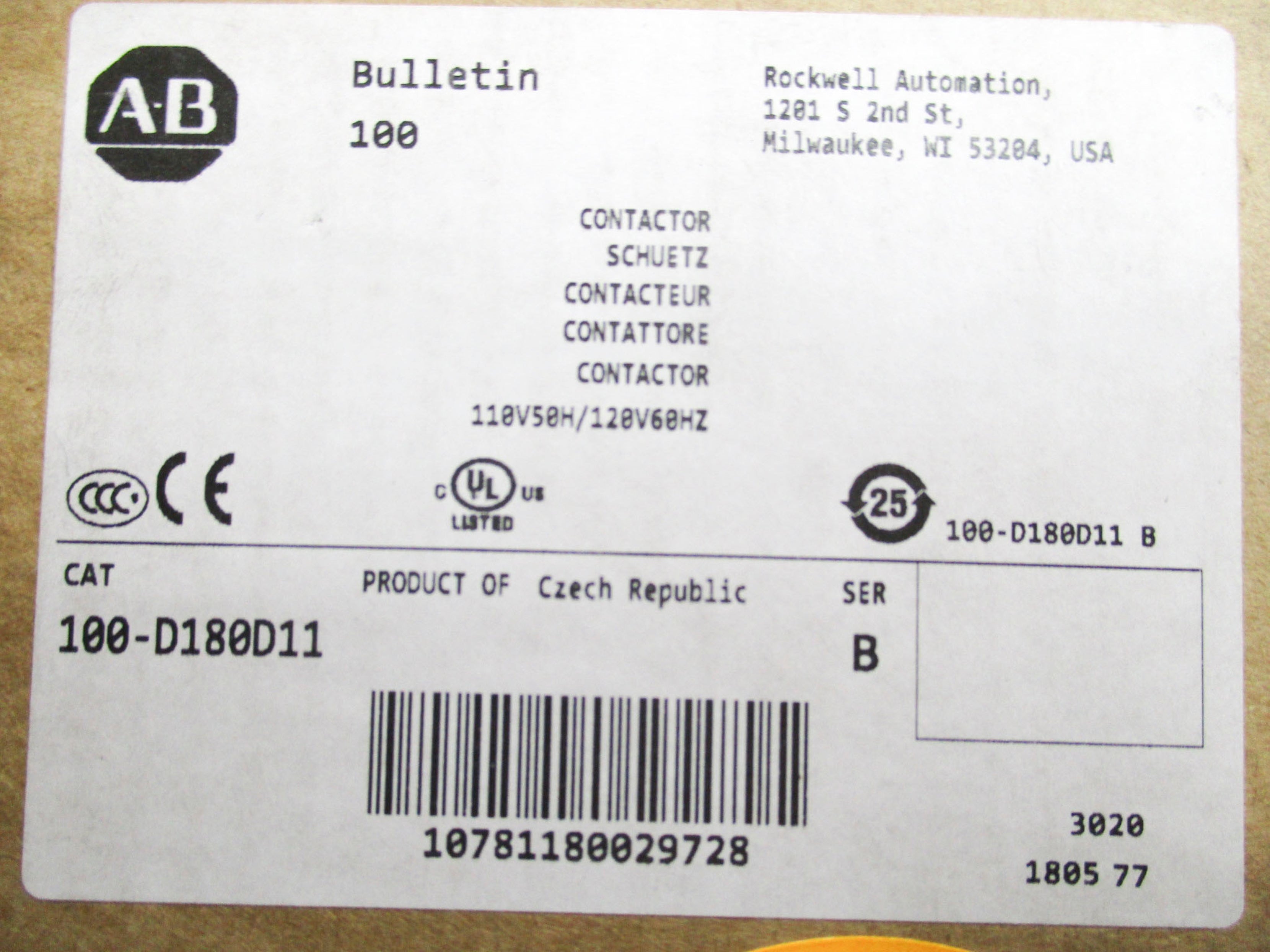 INDUSTRIAL SPARE PART 100-D180D11 SER. B 110/120V 220A (BR/WH) NSMP