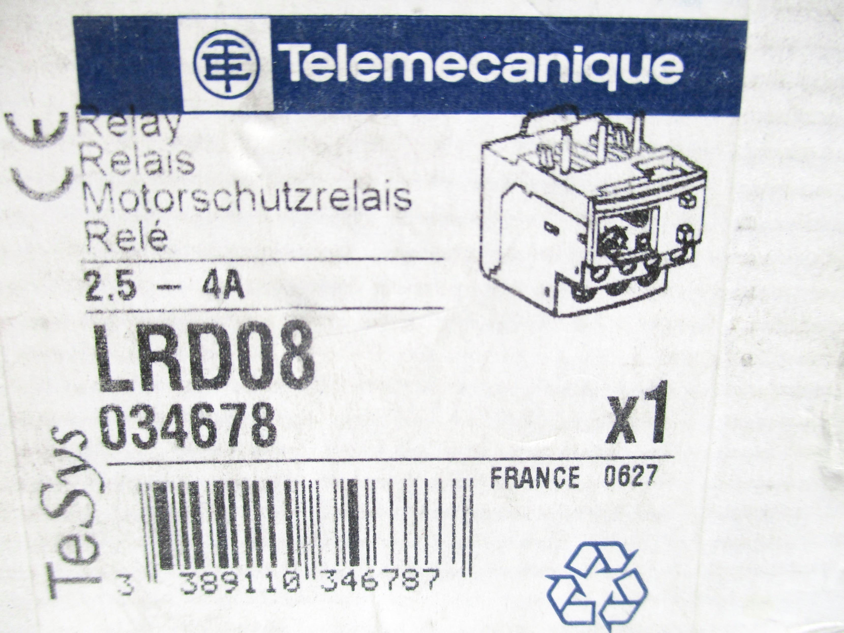TELEMECANIQUE LRD08 600VAC 2.5-4A NSMP