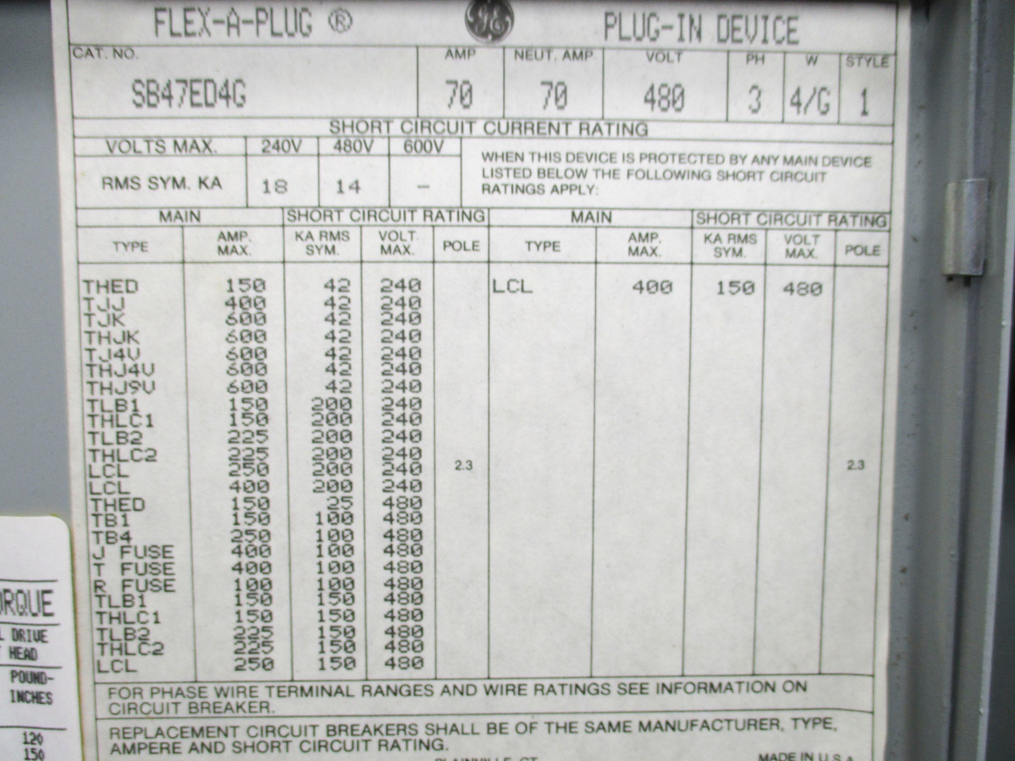 GENERAL ELECTRIC SB47ED4G UNMP