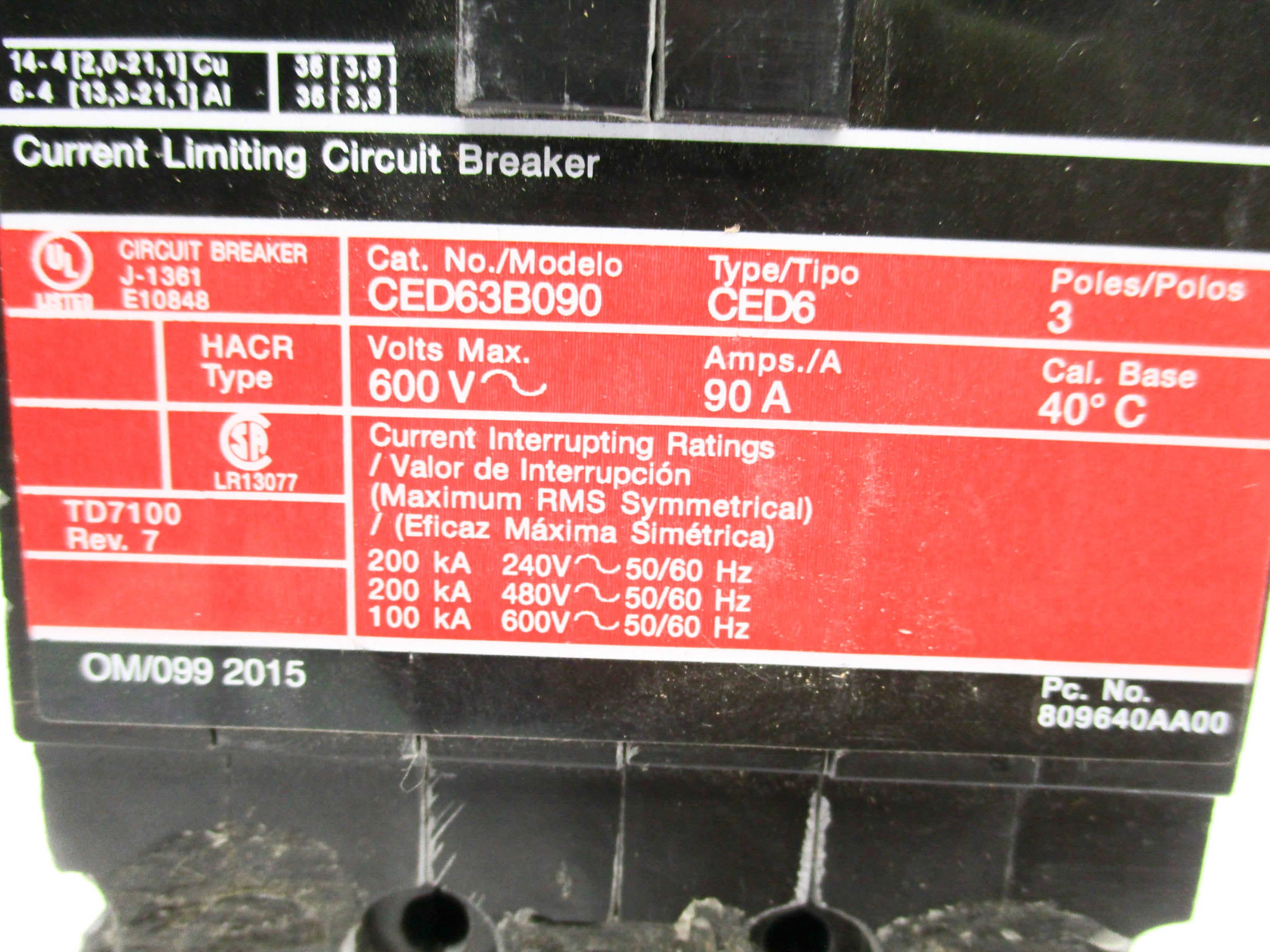 SIEMENS CED63B090 90A 600V UNMP