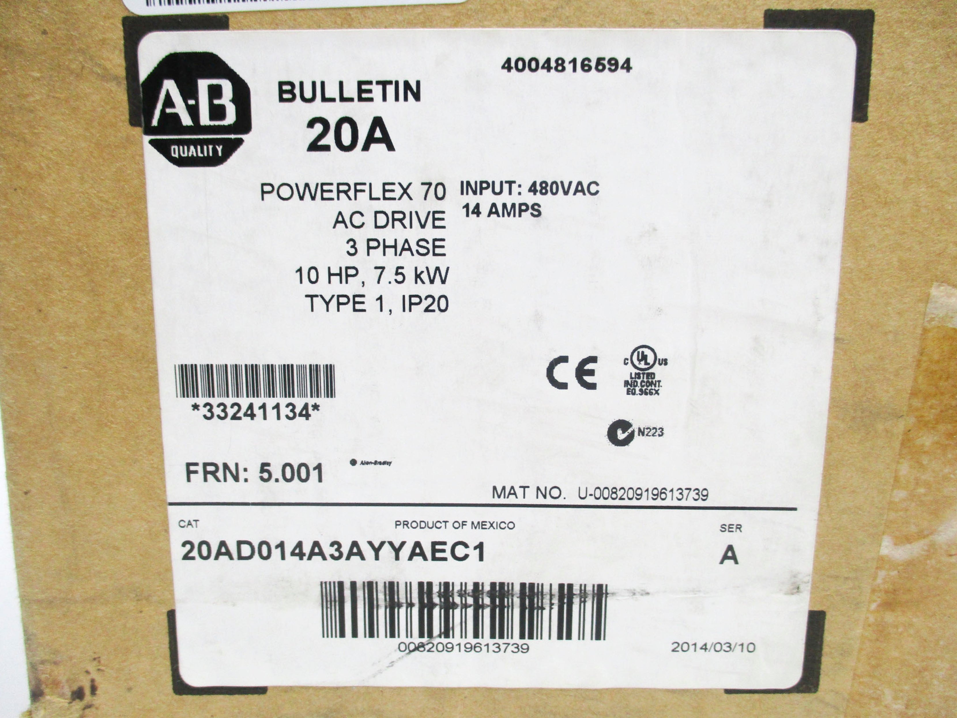 INDUSTRIAL SPARE PART 20AD014A3AYYAEC1 SER. A F/W 5.001 NSFS