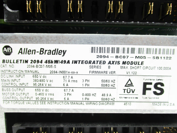 ALLEN BRADLEY 2094-BC07-M05-S SER. B F/W 1.122 95-264VAC 6A REMAN