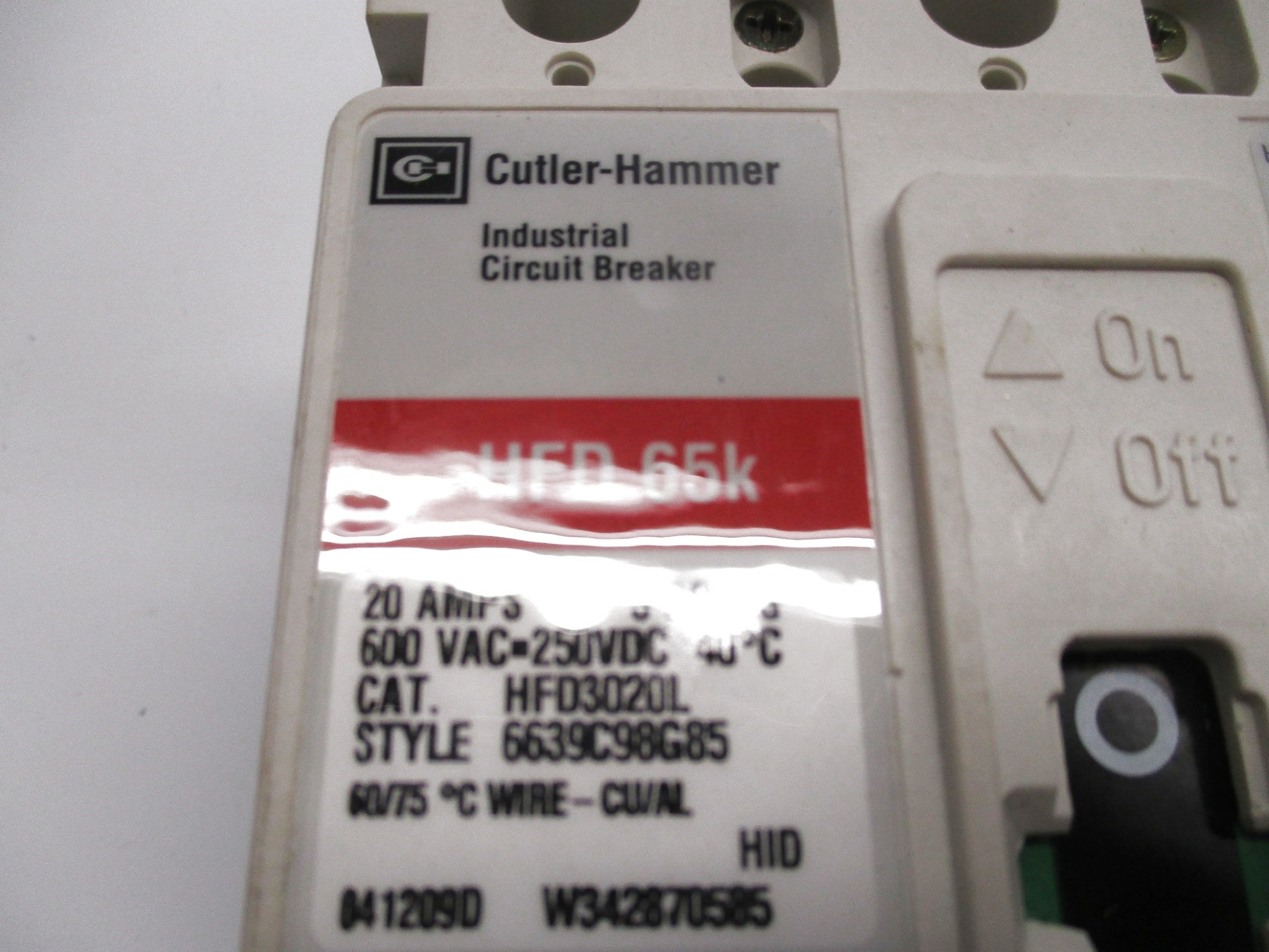 CUTLER HAMMER HFD3020L 6639C98G85 SER. C 600VAC 20A NSMP