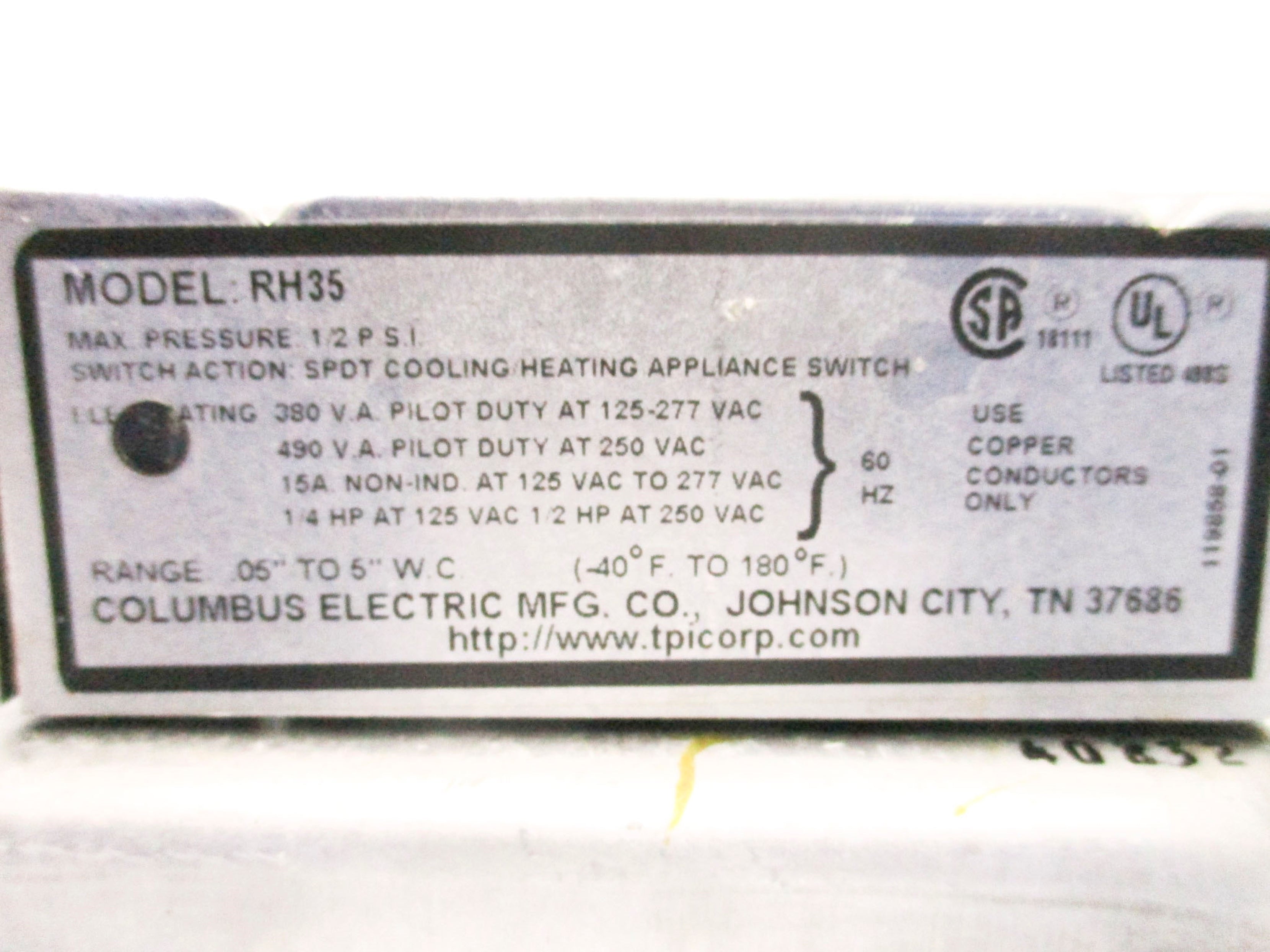 COLUMBUS ELECTRIC MANUFACTURER RH35 NSMP