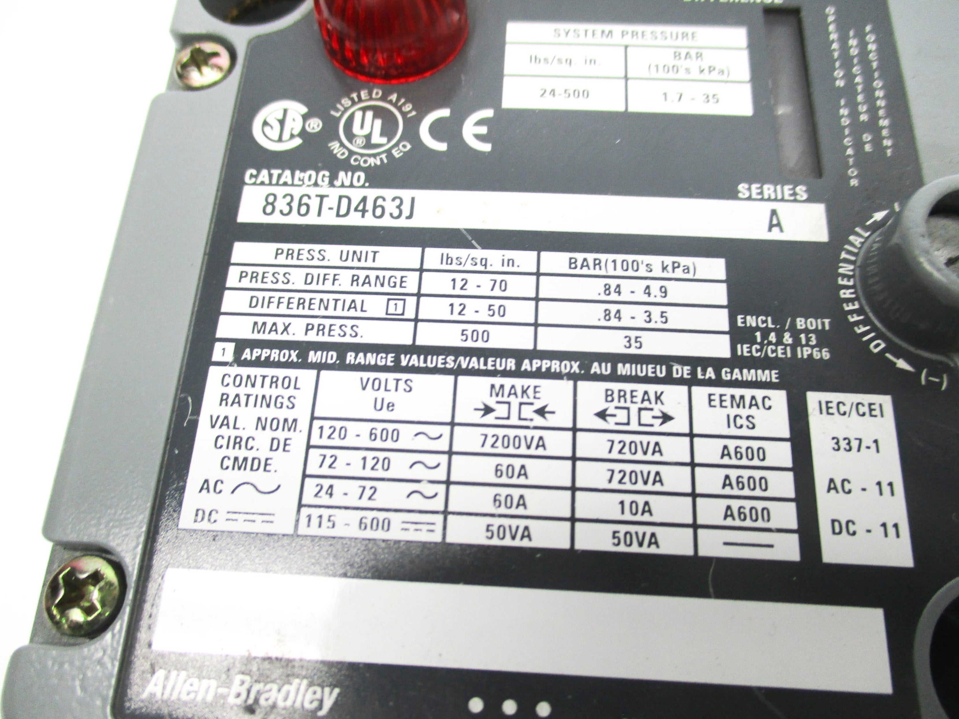 ALLEN BRADLEY 836T-D463J SER. A UNMP