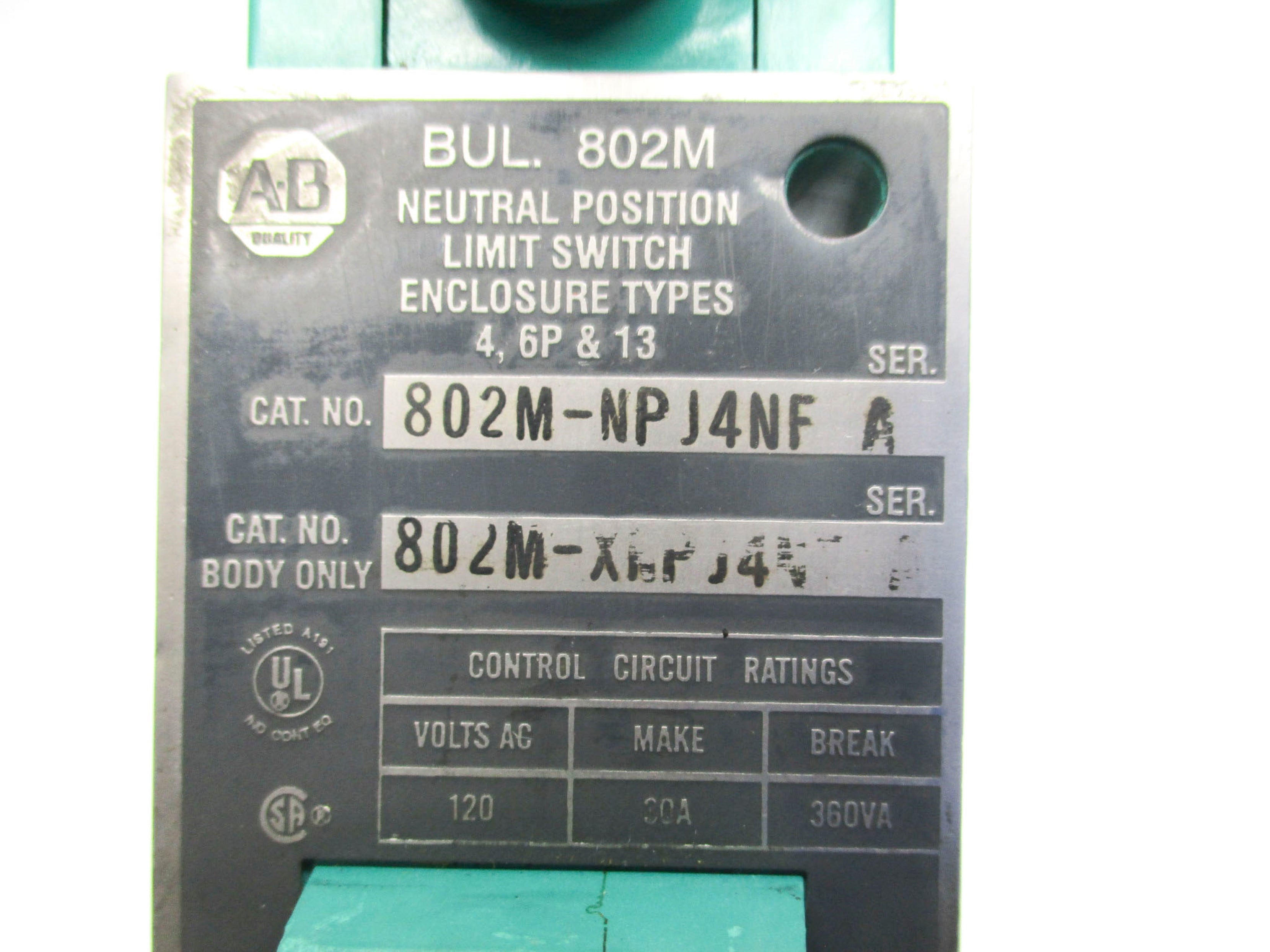 ALLEN BRADLEY 802M-NPJ4NF SER. A UNMP