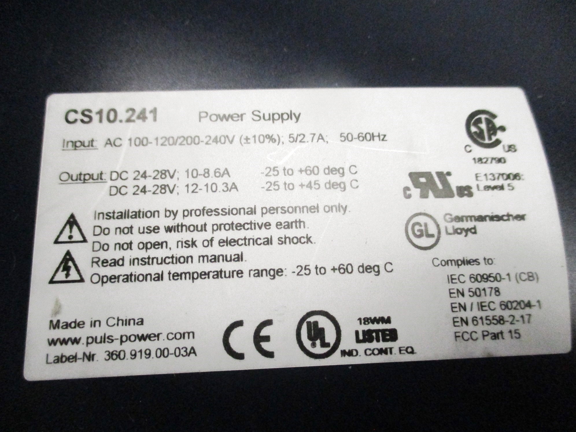 PULS CS10.241 100-120/200-240VAC 5/2.7A NSMP