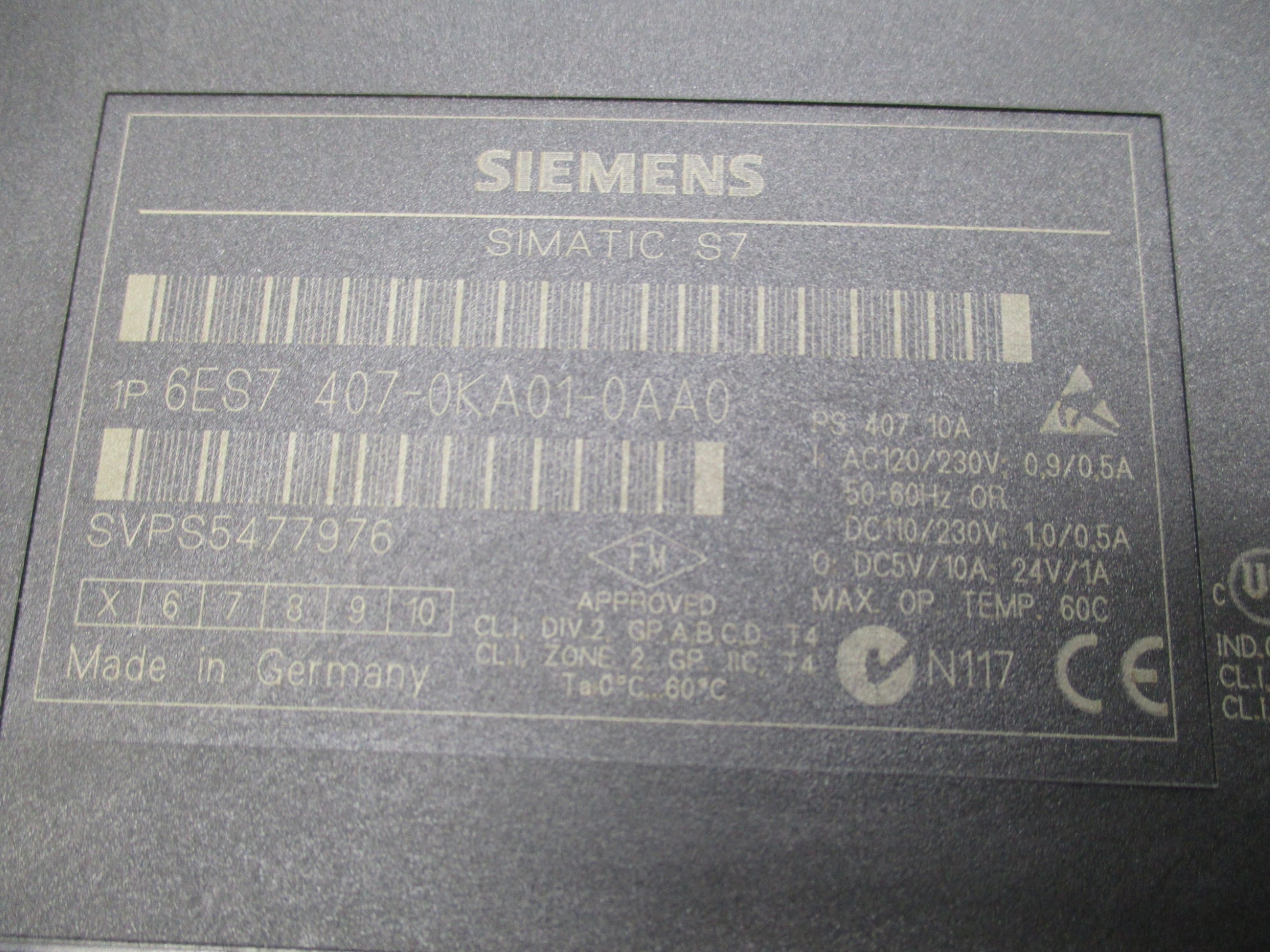 SIEMENS 6ES7407-0KA01-0AA0 NSMP