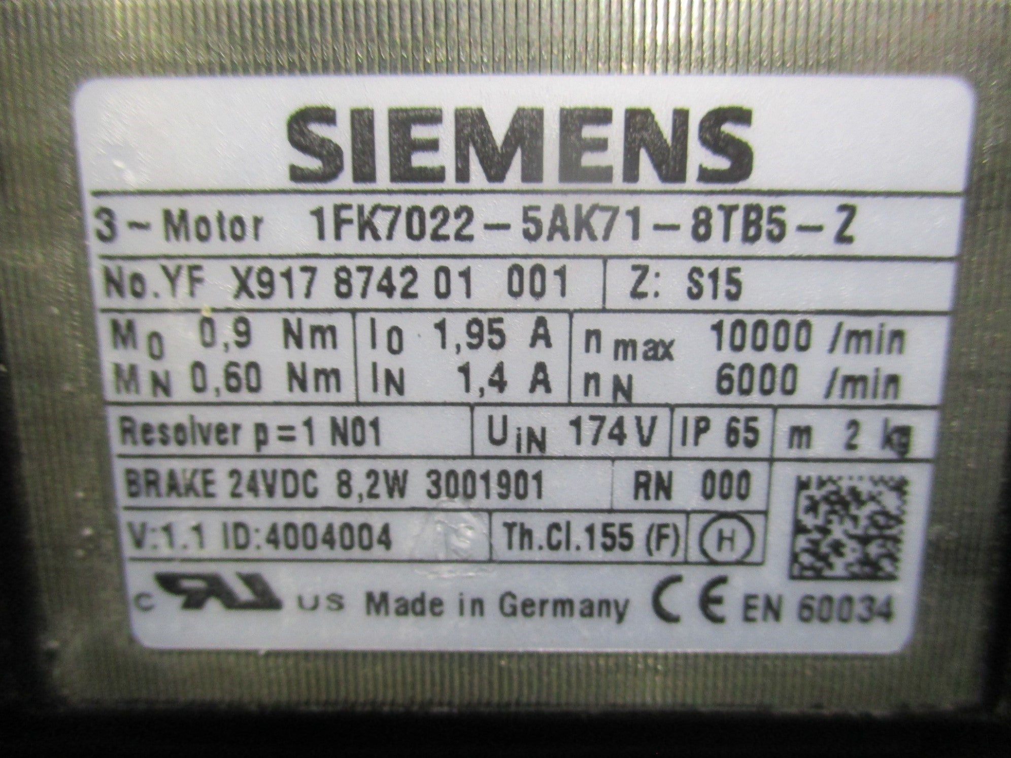 SIEMENS 1FK7022-5AK71-8TB5-Z (AS PICTURED) UNMP