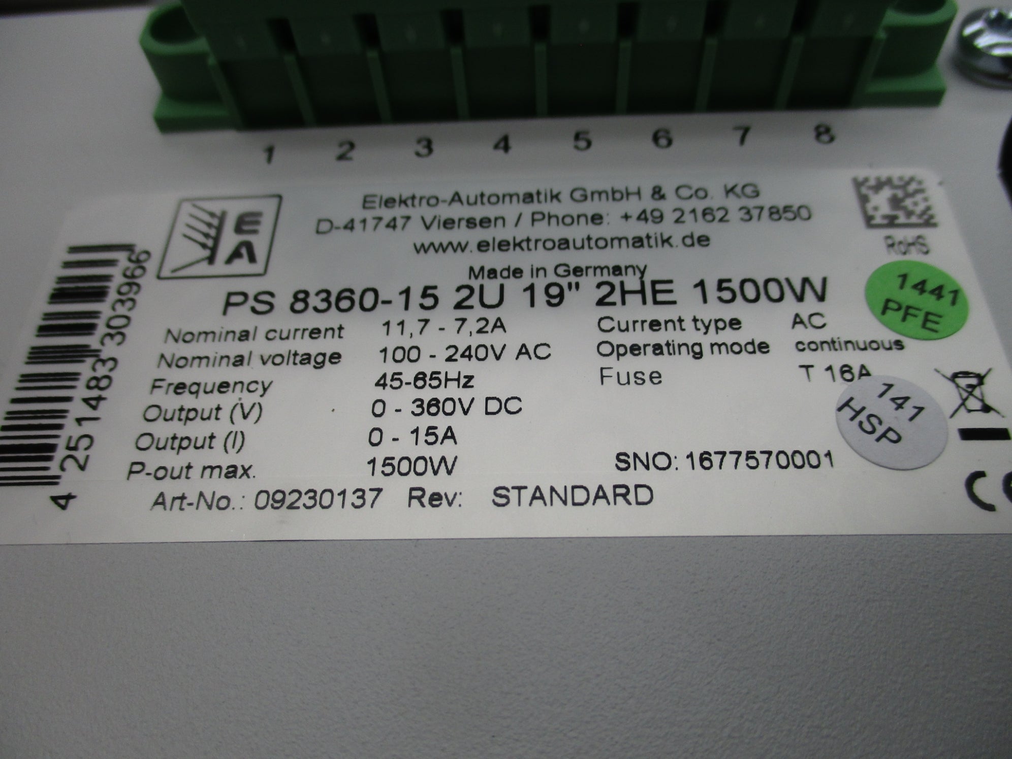 ELEKTRONIC AUTOMATIK PS8360-152U19"2HE1500W NSMP