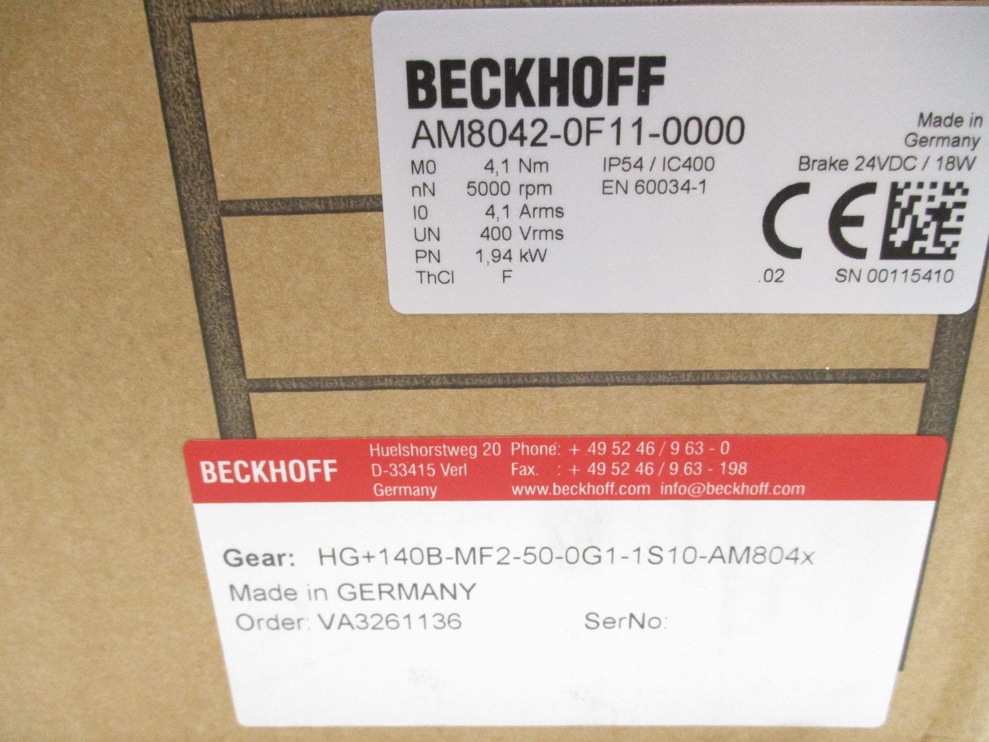 BECKHOFF AM8042-0F11-0000 HG+140B-MF2-50-0G1-1S10-AM804X 400V 4.1A NSMP