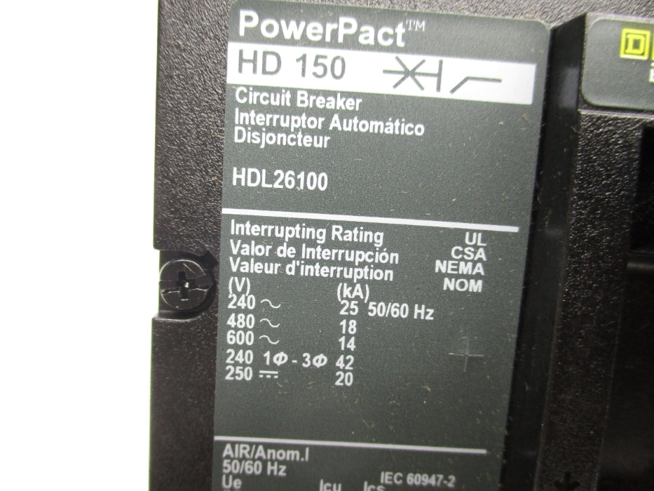 SQUARE D HDL26100 600V 100A NSMP