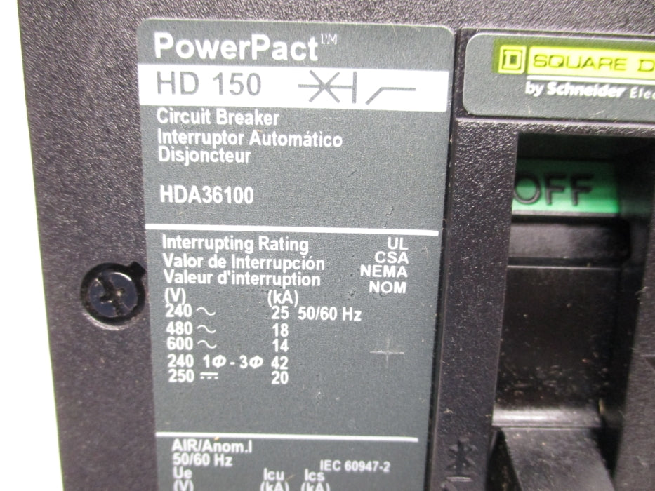 SQUARE D HDA36100 600V 100A NSMP