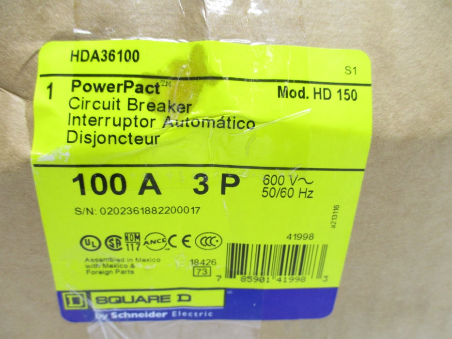 SQUARE D HDA36100 600V 100A NSMP