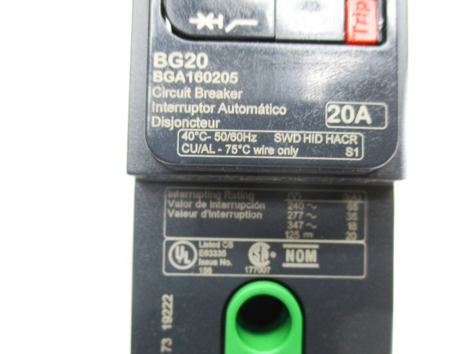 SQUARE D BGA160205 277V 20A NSMP