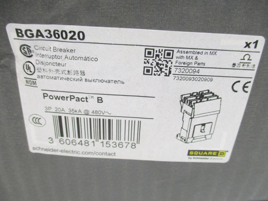 SQUARE D BGA36020 20A 480V (AS PICTURED) NSMP