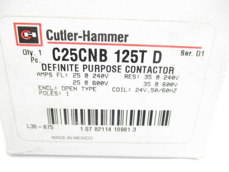 CUTLER HAMMER C25CNB125TD SER. D1 24V 35A NSMP