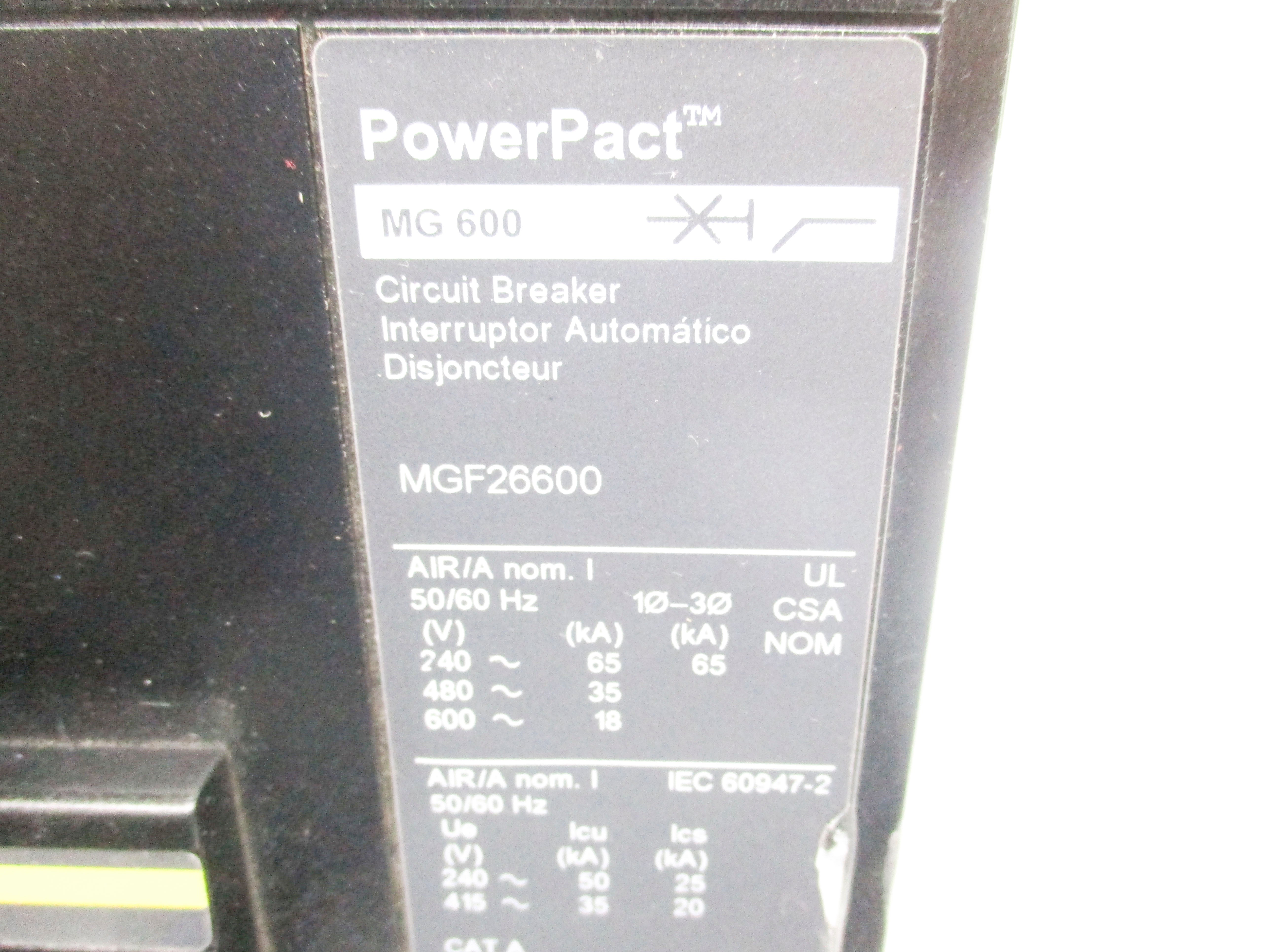 SQUARE D MGF26600 SER. S2 600V 600A UNMP