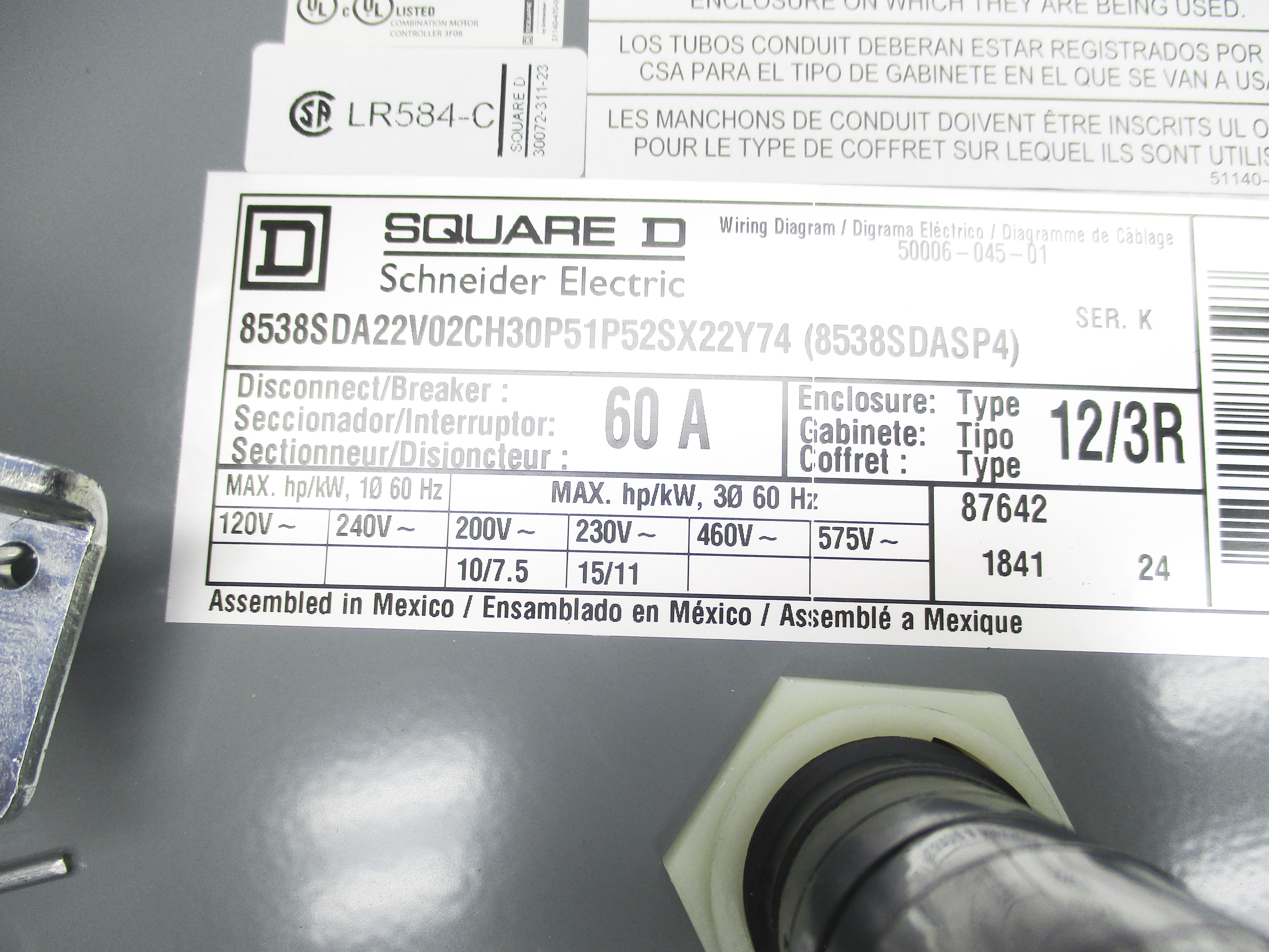 SQUARE D 8538SDA22V02CH30P51P52SX22Y74(8538SDASP4) SER. K NSNP