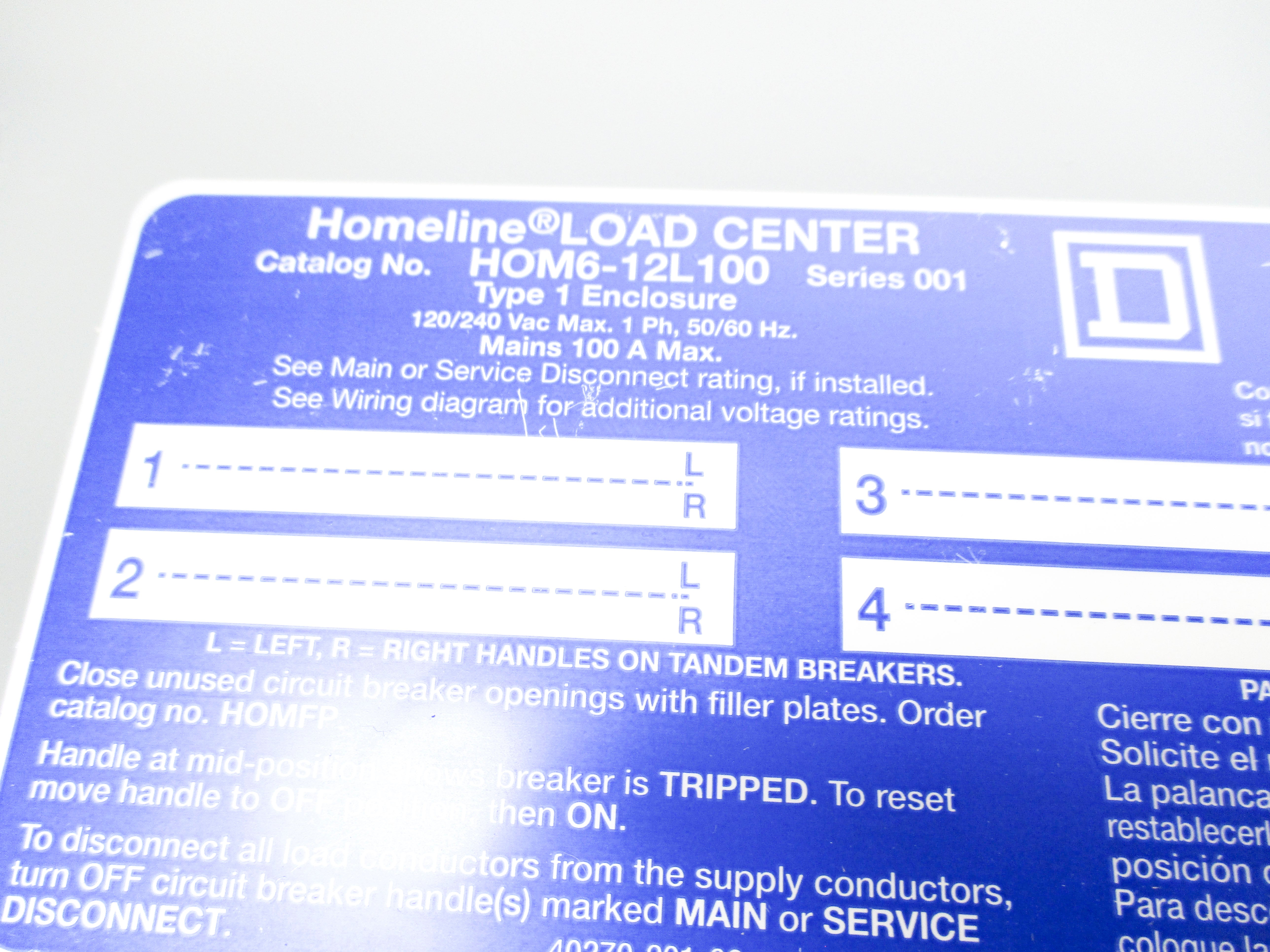 SQUARE D HOM612L100FCP (AS PICTURED) NSMP