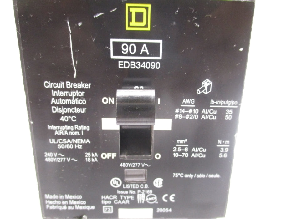 SQUARE D EDB34090 277V 90A NSNP