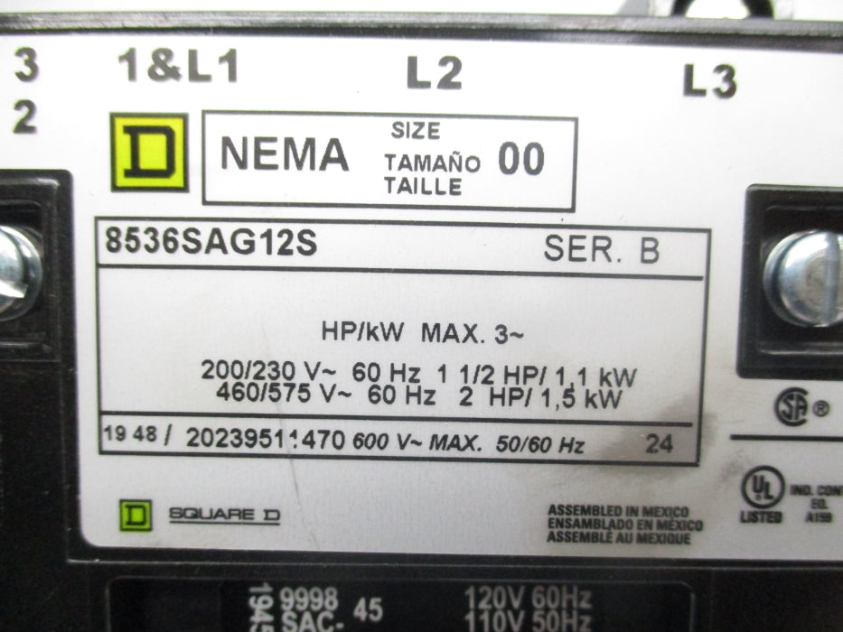 SQUARE D 8536SAG12S SER. B 110/120V NSNP