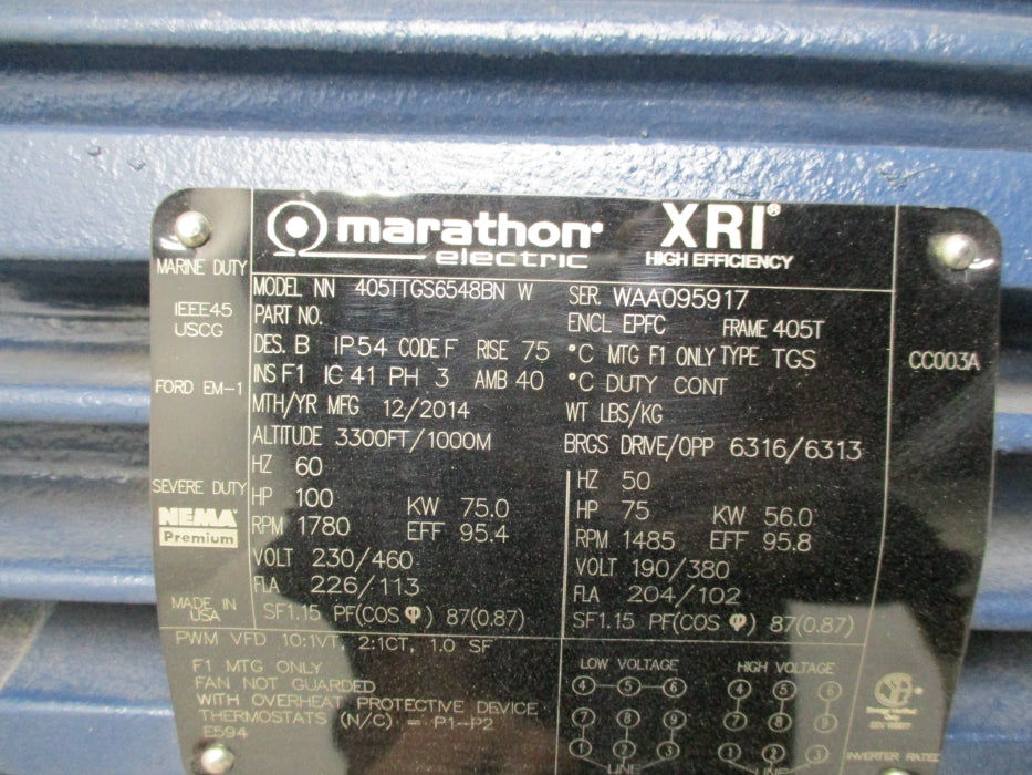 MARATHON 100 H, 3 PH, 405T FRAME, 1800 RPM405TTGS6548BNW NSNP