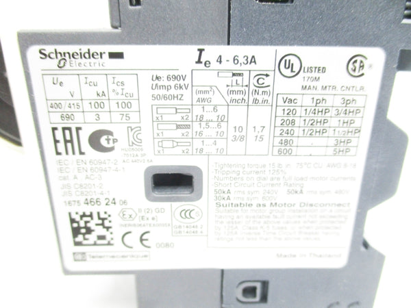 SCHNEIDER ELECTRIC GV2ME10 600VAC 4-6.3A NSMP