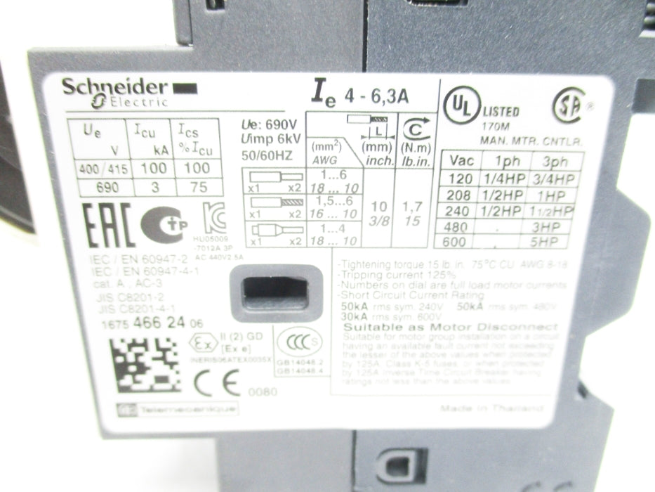 SCHNEIDER ELECTRIC GV2ME10 600VAC 4-6.3A NSMP