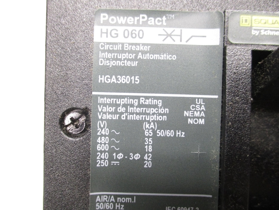 SQUARE D HGA36015  15A 600V NSMP