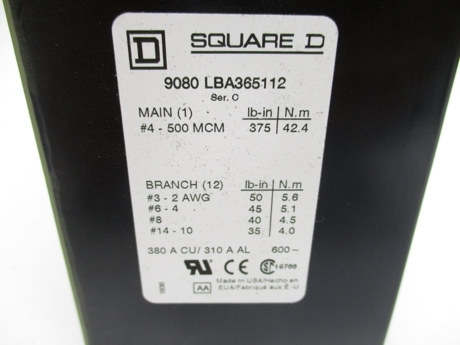SQUARE D 9080LBA365112 SER. C 600V 380A NSMP