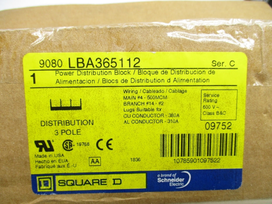 SQUARE D 9080LBA365112 SER. C 600V 380A NSMP