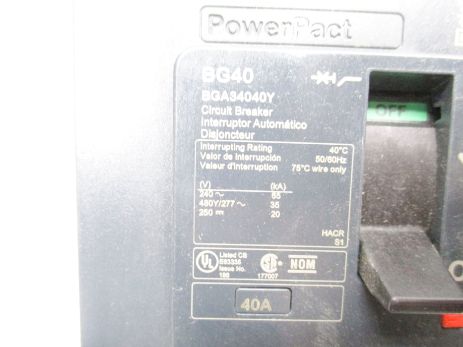 SQUARE D BGA34040Y 40A 277V NSNP